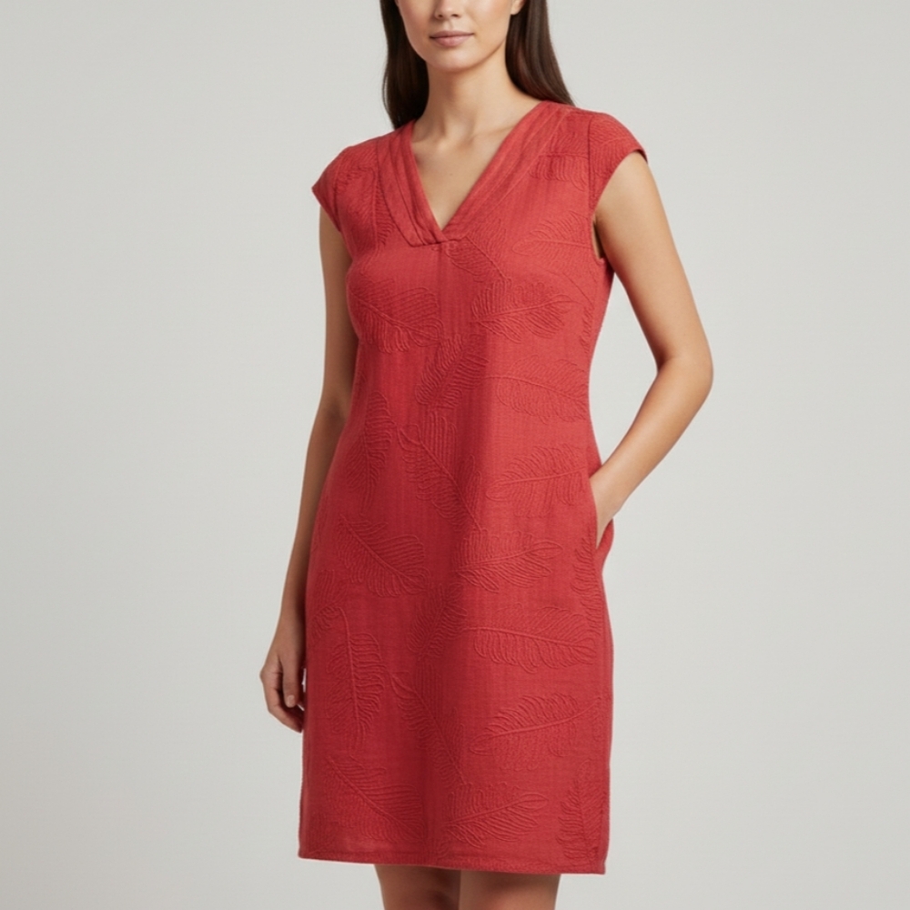 Sz S Lina Tomei Made in Italy Red Linen Dress with Pockets